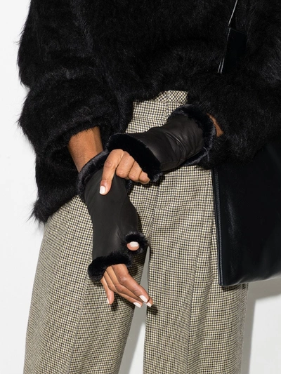 Shop Agnelle Black Fingerless Leather Gloves