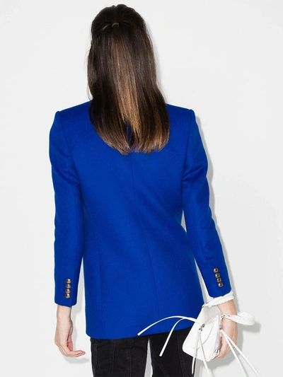 Shop Saint Laurent Double-breasted Wool Blazer In Blue