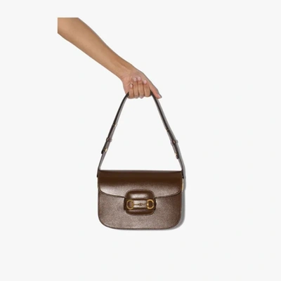 Shop Gucci Brown Horsebit 1955 Leather Shoulder Bag