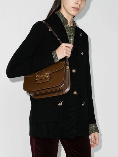 Shop Gucci Brown Horsebit 1955 Leather Shoulder Bag