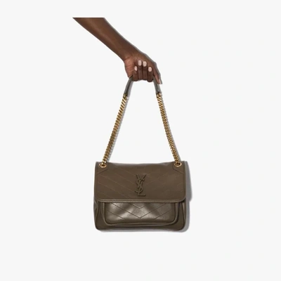 Shop Saint Laurent Green Niki Medium Leather Shoulder Bag