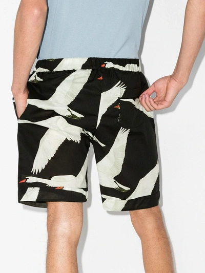 Shop Desmond & Dempsey Cygnus Swan Print Pyjama Shorts In Black