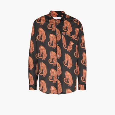 Shop Desmond & Dempsey Sansindo Tiger Print Pyjama Shirt In Black