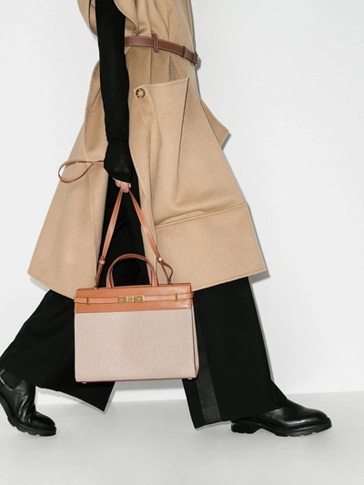 Shop Saint Laurent Neutral Manhattan Small Leather Top Handle Bag In Neutrals