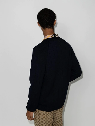 Shop Gucci Web Stripe Pocket Cardigan In Blue