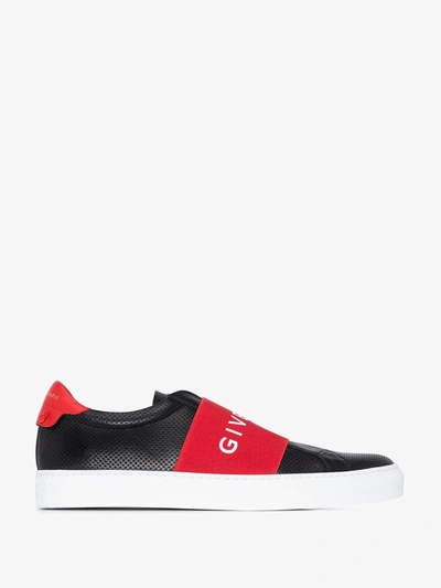 Shop Givenchy Black And Red Logo Leather Slip-on Sneakers