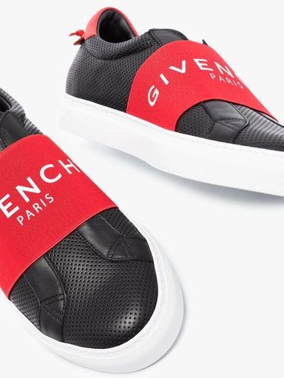 Shop Givenchy Black And Red Logo Leather Slip-on Sneakers