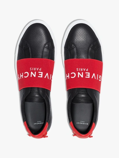 Shop Givenchy Black And Red Logo Leather Slip-on Sneakers