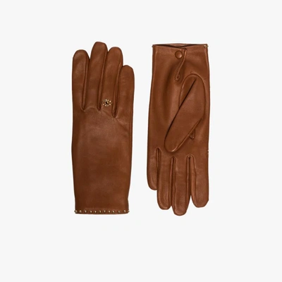 Shop Agnelle Brown Jeslyn Embellished Leather Gloves
