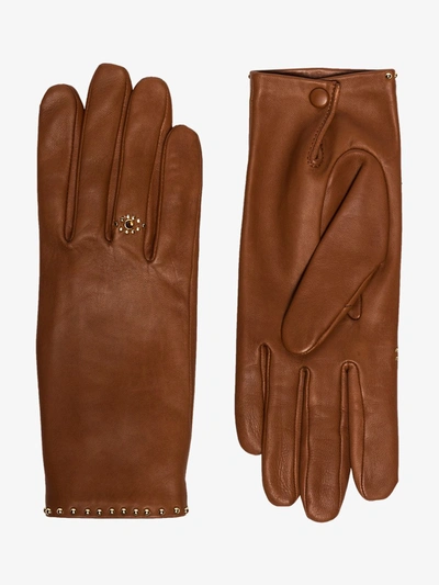 Shop Agnelle Brown Jeslyn Embellished Leather Gloves