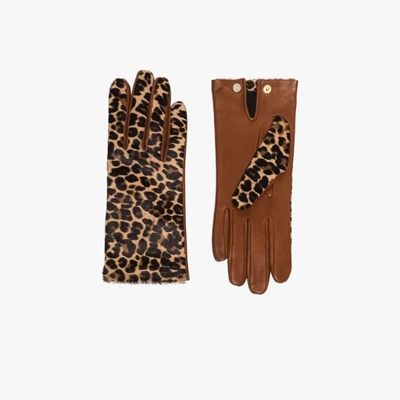 Shop Agnelle Brown Chloé Leopard Print Gloves