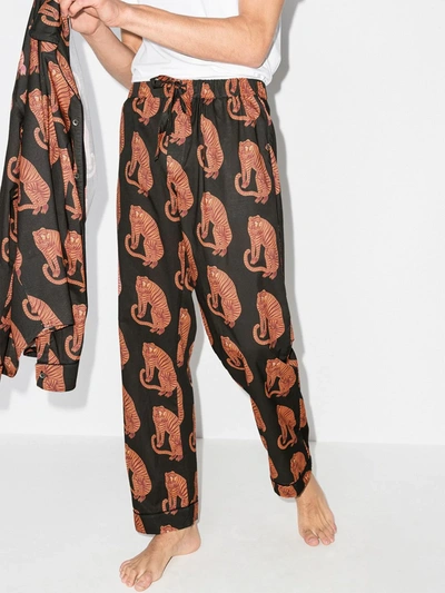Shop Desmond & Dempsey Sansindo Tiger-print Pajama Trousers In Black
