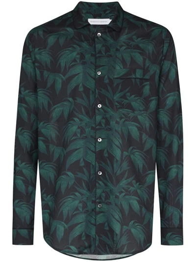 Shop Desmond & Dempsey Palm Tree Print Long-sleeve Pajama Shirt In Blue