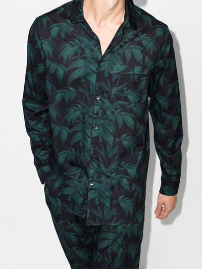 Shop Desmond & Dempsey Palm Tree Print Long-sleeve Pajama Shirt In Blue