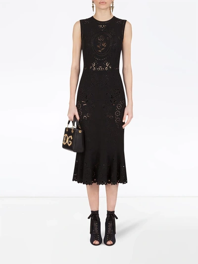 Shop Dolce & Gabbana Fitted Laser-cut Dress In Black