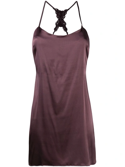 Shop Fleur Of England Draped Silk-blend Babydoll Dress In Purple