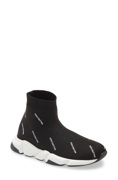 Balenciaga Kids' Speed Logo Sock Sneakers In Black | ModeSens