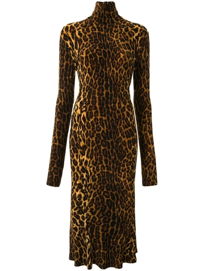 Shop Norma Kamali Leopard-print Fitted Dress In Brown