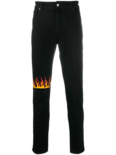 VISION OF SUPER EMBROIDERED FLAMES SLIM-FIT JEANS 