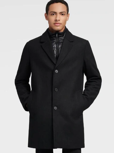 Shop Dkny Men's Wool Coat With Quilted Bib - In Black