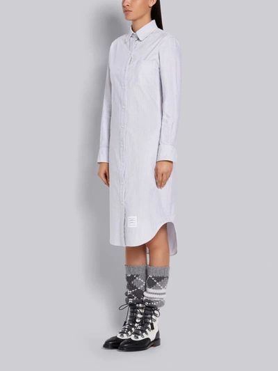 Shop Thom Browne Medium Grey Cotton Oxford University Stripe Long Sleeve Knee Length Shirt Dress In White
