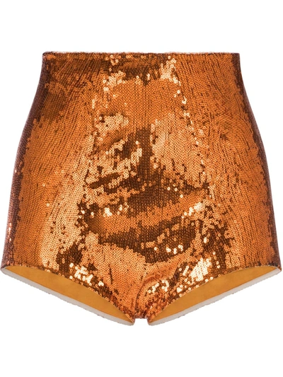 Shop Dolce & Gabbana Orange Sequin Shorts