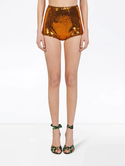Dolce & Gabbana Orange Sequin Shorts In Orange