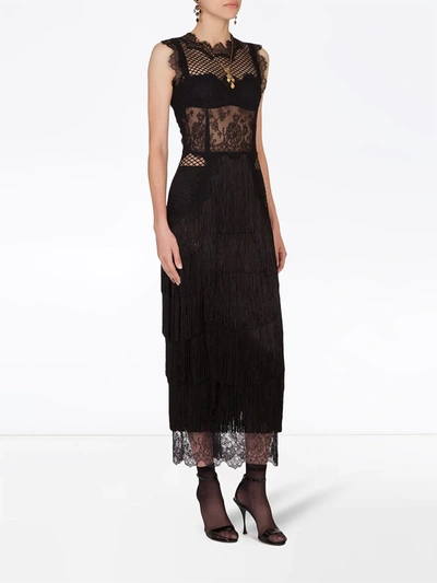 Dolce & Gabbana Fringe Lace Sleeveless Cocktail Dress In Black