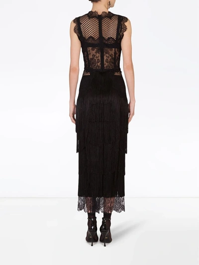 Dolce & Gabbana Fringe Lace Sleeveless Cocktail Dress In Black