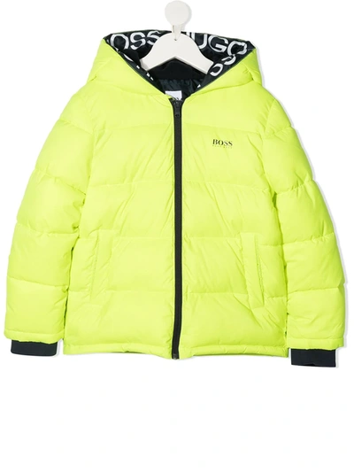 Shop Hugo Boss Fleece-lined Logo Puffer Jacket In Yellow