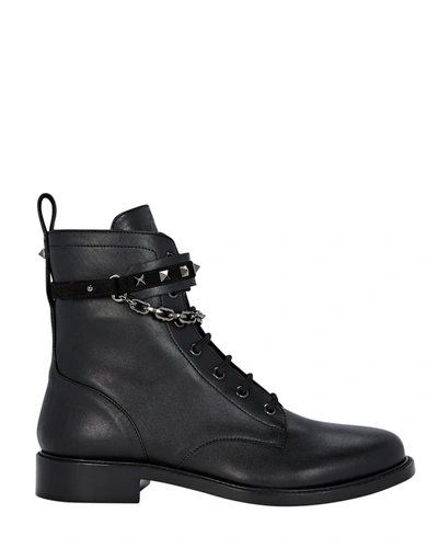 Shop Valentino Rockstud Leather Combat Boots In Black