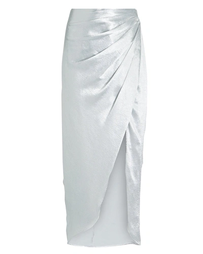 Shop Aiifos Orla Draped Midi Skirt In Silver