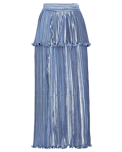 Shop Aiifos Alma Pleated Metallic Midi Skirt In Blue