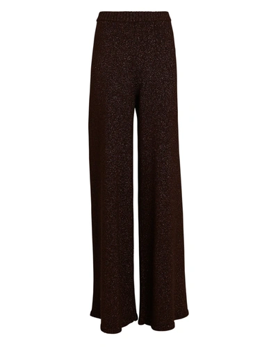 Shop Staud Daisy Lurex Knit Pants In Brown