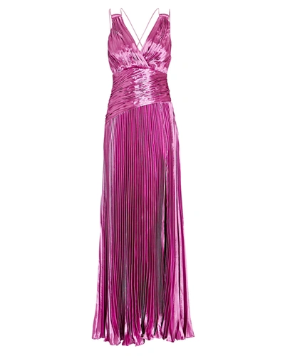 Shop Aiifos Vera Pleated Metallic Maxi Dress In Pink