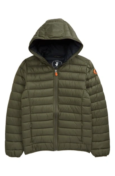Shop Save The Duck Kids' Giga Water Repellent Hooded Puffer Jacket In 841 Dusty Olive