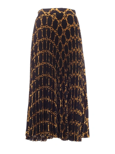 Shop Twinset Big Chain Print Pleated Skirt In Black
