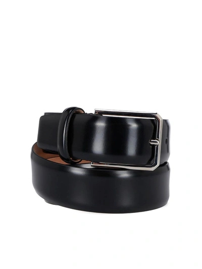 Shop Santoni Calfskin Belt In Black