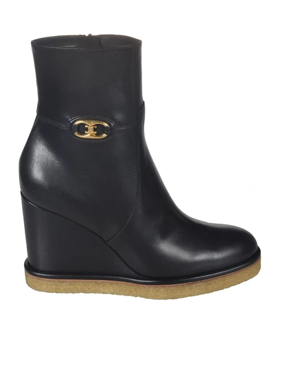 Shop Celine Wedge Ankle Boots In Black