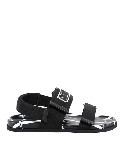 Shop Valentino Velcro Strap Leather Sandals In Black