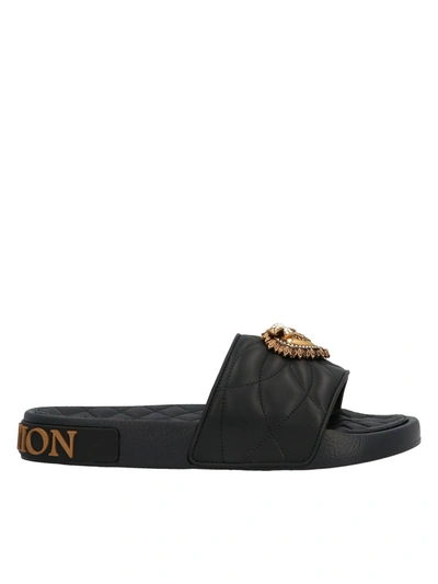 Shop Dolce & Gabbana Devotion Matelassé Slides In Black