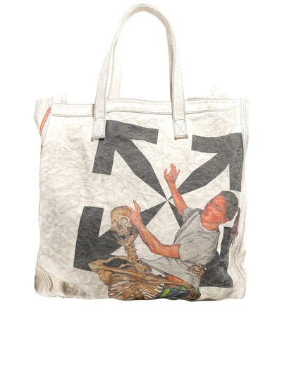 Shop Off-white Arrow Skeleton Canvas Tote Bag In Beige