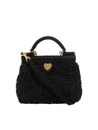 Shop Dolce & Gabbana Sicily Cordonetto Small Bag In Black