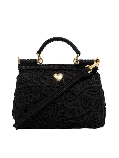 Shop Dolce & Gabbana Sicily Cordonetto Medium Bag In Black