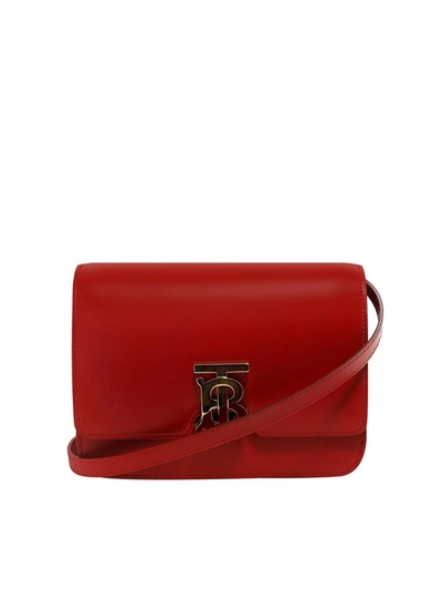 Shop Burberry Tb Smooth Leather Bag In Red