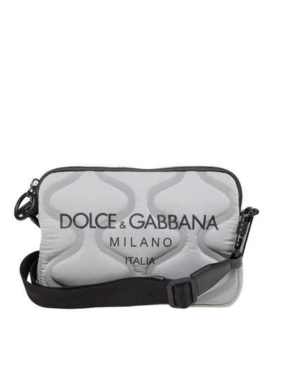 Shop Dolce & Gabbana Logo Printed Quilted Shoulder Bag In Grey