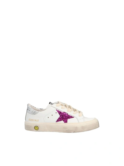 Shop Golden Goose May Sneakers In White With Fuchsia Star