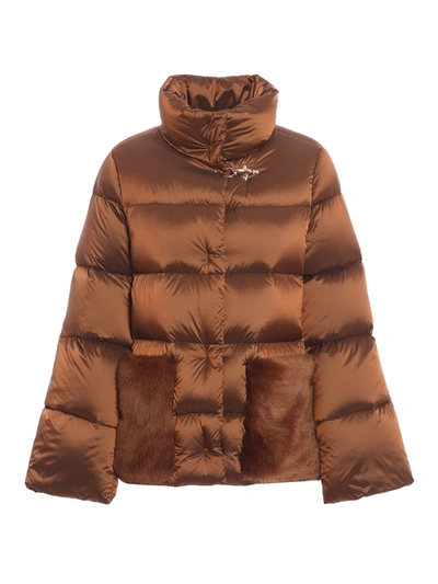 Shop Fay Faux Fur Detail Down Jacket In Brown
