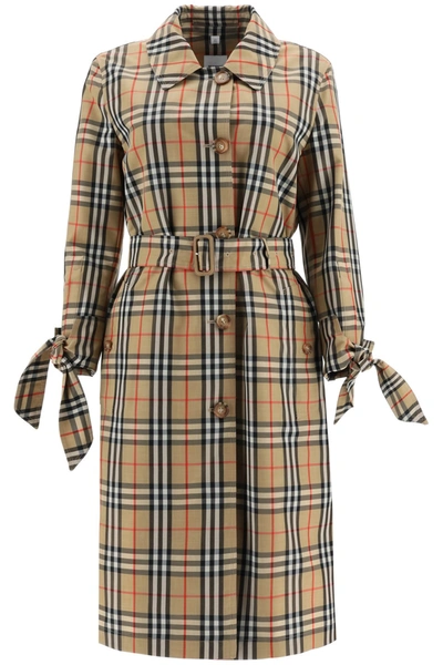 Shop Burberry Claygate Midi Trench Coat In Archive Beige Ip Chk