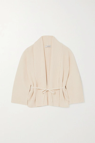 Shop Le 17 Septembre Belted Ribbed Cotton Cardigan In Ecru